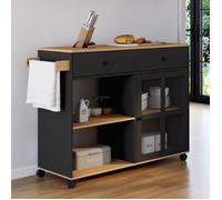 IDMARKET Desserte de cuisine ACHILLE XXL avec étagère et placard vitré bois et noir L. 100 CM