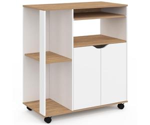 IDMarket - Desserte de cuisine COSI bois blanc et plateaux façon hêtre L.76 CM