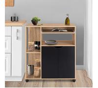 IDMARKET Desserte de cuisine COSI bois façon hêtre et portes noires L.76 CM