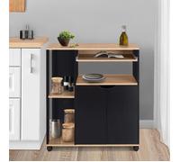 IDMarket - Desserte de cuisine COSI bois noir et plateaux façon hêtre L.76 CM