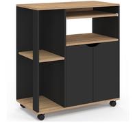 IDMarket Desserte de cuisine COSI L.76 cm Noir et Bois 4 roulettes avec freins
