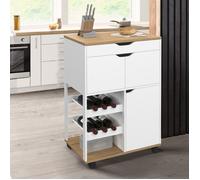 IDMarket - Desserte de cuisine COSY - avec placard et range-bouteilles - Bois et blanc