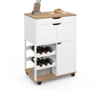 IDMarket - Desserte de cuisine COSY - avec placard et range-bouteilles - Bois et blanc