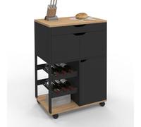 IDMarket - Desserte de cuisine COSY avec range bouteilles noir et bois