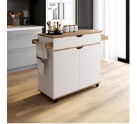 IDMARKET Desserte de cuisine COSY XXL placard avec tiroir blanc et plateaux façon hêtre L.90 CM