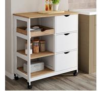 IDMARKET Desserte de cuisine MUNA 3 paniers + 1 plateau amovible blanc et effet hêtre L.76 cm