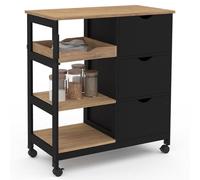IDMarket - Desserte de cuisine MUNA 3 paniers + 1 plateau amovible noir et effet hêtre L.76 cm