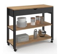 IDMarket - Desserte de cuisine PENH XXL avec tiroir et plan de travail noir plateaux façon hêtre L.100 CM