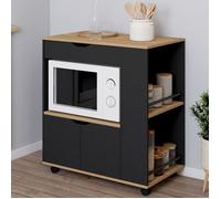 IDMarket - Desserte micro-onde de cuisine COSI placard avec tioir et étagères à épices bois noir et plateaux façon hêtre L.76 cm