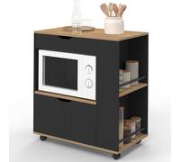 IDMarket - Desserte micro-onde de cuisine COSI placard avec tioir et étagères à épices bois noir et plateaux façon hêtre L.76 cm