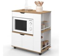 IDMARKET Desserte micro-onde de cuisine COSI placard avec tiroir et étagères à épices bois blanc et plateaux façon hêtre L.76 cm