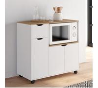 IDMARKET Desserte micro-onde de cuisine COSI XXL placards avec tiroir bois blanc et plateaux façon hêtre L.90 CM