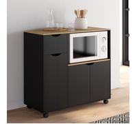 IDMARKET Desserte micro-onde de cuisine COSI XXL placards avec tiroir bois noir et plateaux façon hêtre L.90 cm