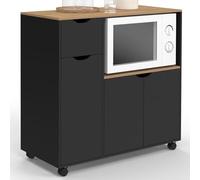 IDMarket - Desserte micro-onde de cuisine COSI XXL placards avec tiroir bois noir et plateaux façon hêtre L.90 cm