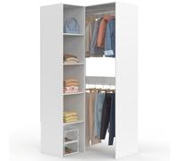 Dressing d'angle modulable L. 90 / 127 cm MELMAN double penderie + étagères blanc