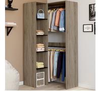 IDMARKET Dressing d'angle modulable L. 90 / 127 cm MELMAN double penderie + étagères bois et noir