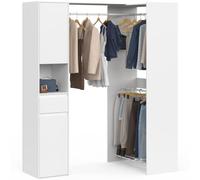 Dressing d'angle modulable L. 145 / 203 cm MELMAN triple penderie + portes + tiroir + étagères blanc