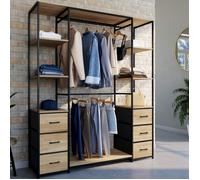 IDMARKET Dressing double penderie + double colonne L. 140 cm UTAH avec 6 étagères et 6 bacs en tissu bois et noir