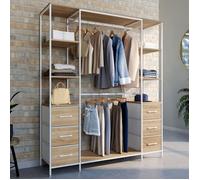 IDMARKET Dressing double penderie + double colonne L. 140 cm UTAH avec 6 étagères et 6 bacs en tissu bois et blanc