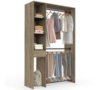 IDMarket - Dressing double penderie L. 110 cm MIRTY avec étagères + tiroir + rangements à chaussures hêtre et noir