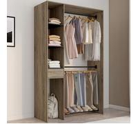 IDMARKET Dressing double penderie L. 110 cm MIRTY avec étagères + tiroir + rangements à chaussures hêtre et noir