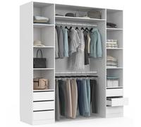 IDMarket - Dressing double TAYLA 185 x 55 x 200 cm avec étagères + double penderie + tiroirs blanc