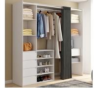 IDMarket - Dressing extensible double XXL MERYL 120/180 cm blanc avec tiroirs + étagères + penderie + rideau gris