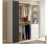 IDMARKET Dressing extensible MARTY 120/170 x 50 x 180 cm blanc avec 3 tiroirs + étagères + double penderie + rideau gris