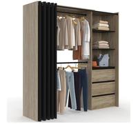 IDMarket Dressing extensible MARTY, 120/170 x 50 x 180 cm, bois et noir, 3 tiroirs, étagères et double penderie