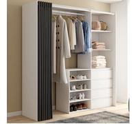 IDMARKET Dressing extensible XXL MARTY 120/170 x 50 x 180 cm blanc avec 4 tiroirs + étagères + penderie + rideau gris
