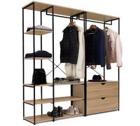IDMarket Dressing modulable DETROIT double penderie étagères et 2 tiroirs design industriel