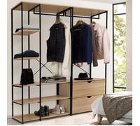 IDMARKET Dressing modulable double penderie étagères et 2 tiroirs DETROIT design industriel