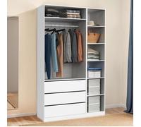 IDMARKET Dressing modulable TAYLOR 120 x 55 x 200 cm 2 modules avec penderie + étagères + tiroirs blanc