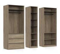 IDMarket - Dressing modulable TAYLOR 200 x 55 x 200 cm 3 modules avec penderies + étagères + tiroirs hêtre et noir