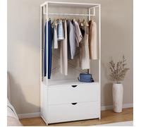 IDMARKET Dressing penderie 2 tiroirs L. 80 cm BROOKLYN bois blanc et métal blanc