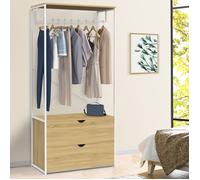 IDMARKET Dressing penderie 2 tiroirs L. 80 cm DETROIT design industriel bois et métal blanc