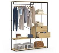 IDMarket - Dressing penderie avec étagères et 2 tiroirs L. 130 cm DETROIT design industriel