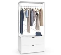 IDMarket - Dressing penderie Brooklyn L. 80 cm Bois Blanc et métal Blanc | Avec penderie + 2 tiroirs