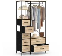 IDMarket - Dressing penderie + colonne L. 90 cm UTAH avec 1 étagère et 7 bacs en tissu bois et noir