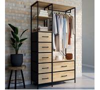 IDMARKET Dressing penderie + colonne L. 90 cm UTAH avec 1 étagère et 7 bacs en tissu bois et noir