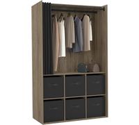 IDMarket - Dressing penderie DIANE 104 x 50 x 172 cm hêtre avec 6 boites de rangement + rideau noir