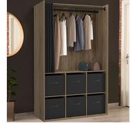 IDMARKET Dressing penderie DIANE 104 x 50 x 172 cm hêtre avec 6 boites de rangement + rideau noir