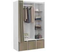 IDMarket - Dressing penderie DIANE 105 x 45 x 167 cm blanc avec étagères + boites de rangement + rideau taupe