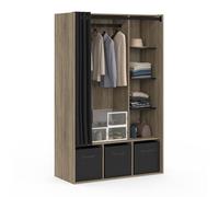 IDMarket Dressing penderie Diane 105 x 50 x 172 cm hêtre avec étagères, boîtes et rideau noir