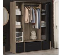 IDMARKET Dressing penderie DIANE 140 x 45 x 167 cm hêtre avec étagères + boites de rangement + rideau noir