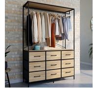 IDMARKET Dressing penderie L. 115 cm UTAH avec 9 bacs en tissu bois et noir