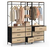 IDMarket - Dressing penderie modulable XXL UTAH L. 150 cm bois et noir | Avec 2 modules multi position, double penderie + 3 étagères + 9 bacs en tissu bois et noir