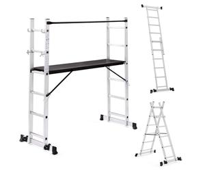 IDMarket - Échafaudage Aluminium échelle Multifonction avec Plateforme modulable sur Roues, Hauteur 165 CM
