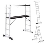 IDMarket Échafaudage aluminium échelle multifonction 165 cm – plateforme modulable sur roues