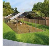 IDMARKET Enclos poulailler 30m² parc grillagé 10 x 3 M acier galvanisé